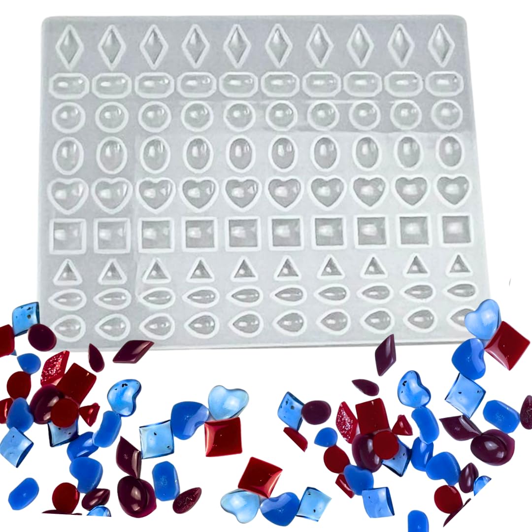 O.A. Geometric Shapes 90pc Silicone Mould Gemstone Nugget Epoxy Resin Mold Casting Pendant Art Jewellery Making Round Circle Square Heart Tear Drop Rectangle Oval Hexagon Triangle Dome DIY