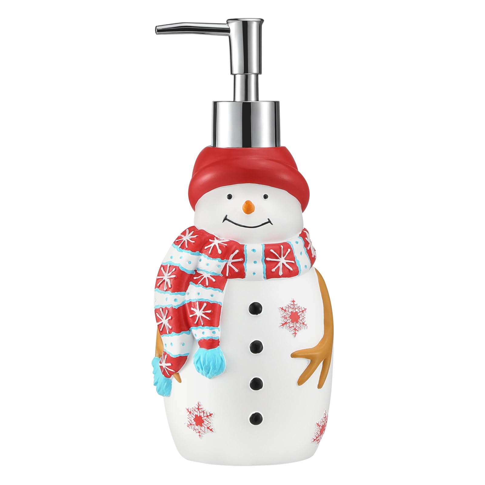 Emibele Christmas Lotion Dispenser, Resin Hand Soap Shampoo Shower Gel Dispenser Bottle, Refillable leak Proof Decorative Pump Bottle for Bathroom Kitchen Countertop 15.2 OZ /450 ML, Snowman with Hat