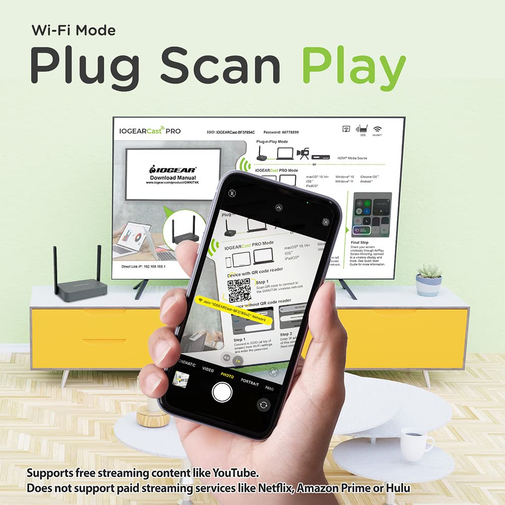 IOGEAR Wireless HDMI 4K Transmitter Receiver Video HD TV Connection Kit for Laptop, Camera, Cable Box, Projector HDTV Phone to Monitor Android Devices 100Ft GWKIT4K