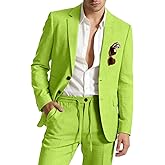 Retro Linen Mens Suit 2 Piece Slim Fit Sets Tuxedo Linen Jacket Drawstring Pant Vintage Blazer Set Prom Wedding Suits for Men