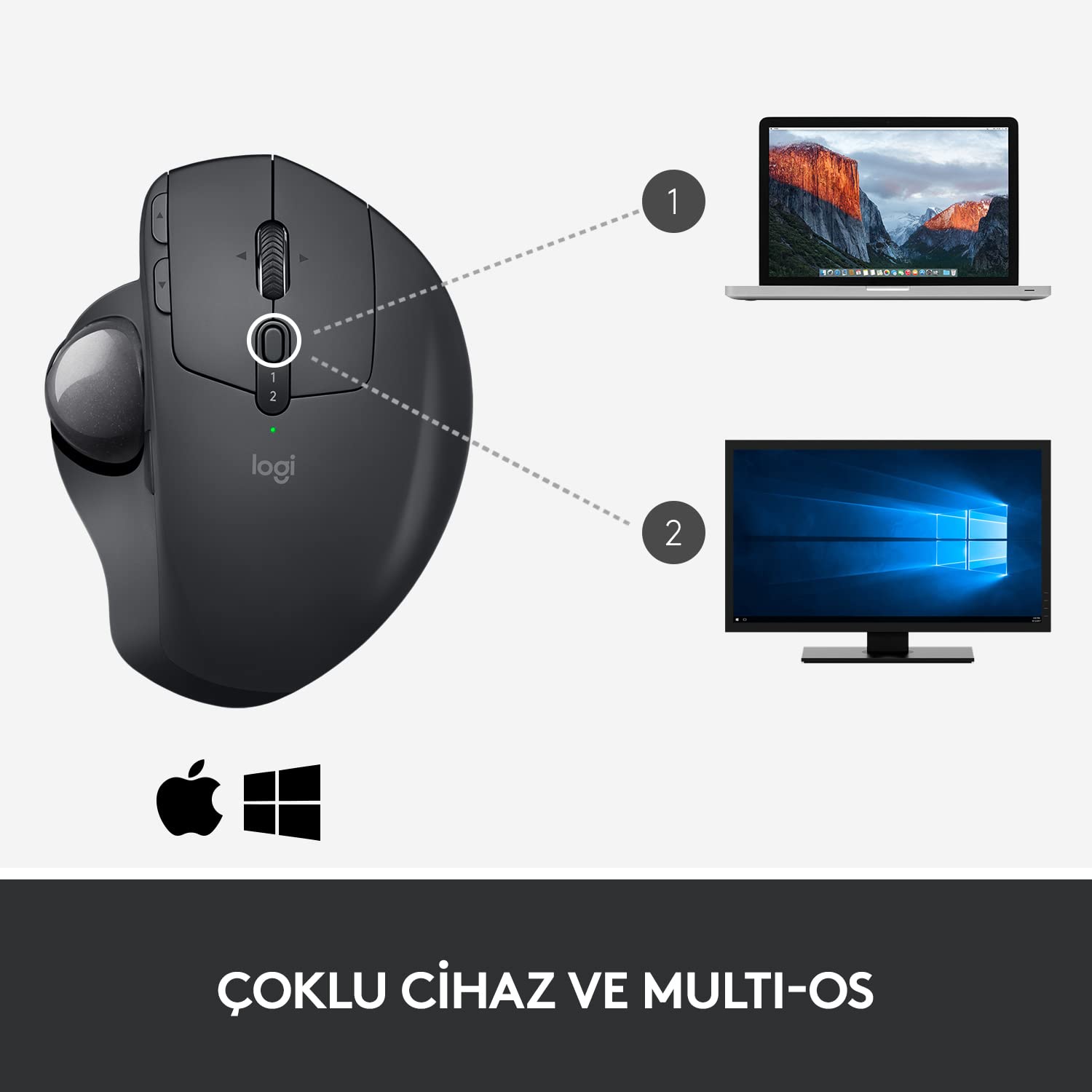Logitech MX Ergo Wireless Trackball Mouse, Bluetooth or 2.4GHz with Unifying USB-Receiver, Adjustable Trackball Angle, Precision Scroll-Wheel, USB-C Charging Battery, PC/Mac/iPad OS - Black