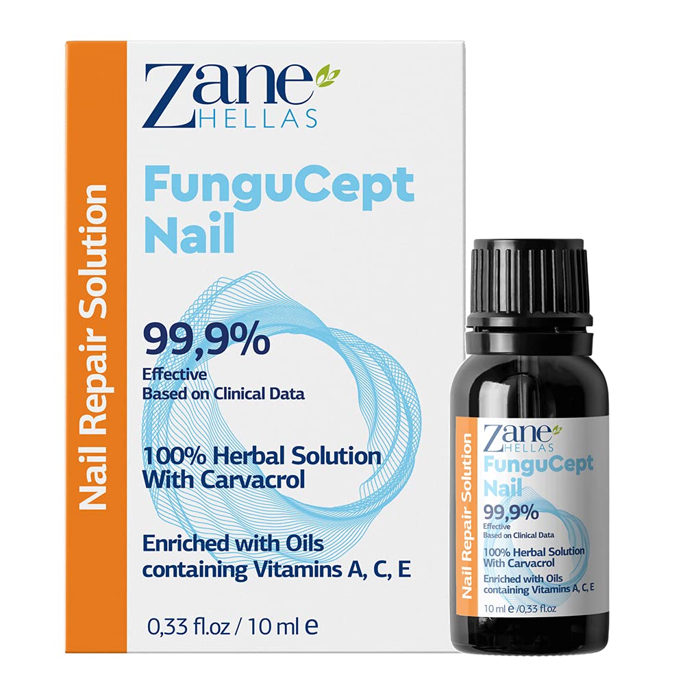 Fungucept Nail Repair Solution. Helps Nails Grow Healthy & Strong. Stops Discoloration, Thickening, Crumbling, Brittleness & Cracking. 100% Natural Ingredients - 10 ml