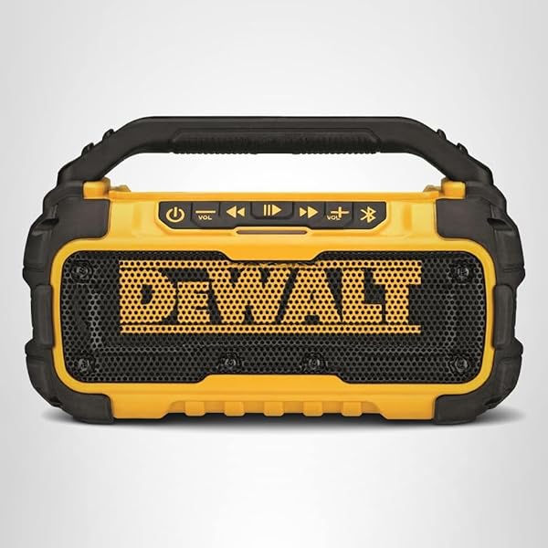 DEWALT 20V MAX BLUETOOTH SPEAKER, 100 FT RANGE, DURABLE FOR JOBSITES, PHONE HOLDER INCLUDED, LASTS 8-10 HOURS WITH SINGLE CHARGE (DCR010)