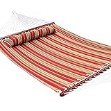 Ollieroo® Fall Camp Hammock Quilted Fabric With Pillow double size spreader bar heavy duty stylish 450 lb Red Stripes