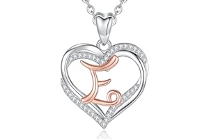INFUSEU Sterling Silver Heart Initial Pendant Necklaces for Women Girls, Letter A-Z Jewelry Personalized Birthday Name Gifts 