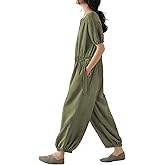 YESNO Jumpsuits for Women Casual Floral Boho Cropped Drawstring Rompers Short Sleeve Button Down One Piece Outfits PJ0