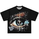 Luckydora Y2K Graphic Tee Eye Print Streetwear Crop Short Sleeve T Shirt Retro Outfit Hip Hop Summer Top Regular Fit