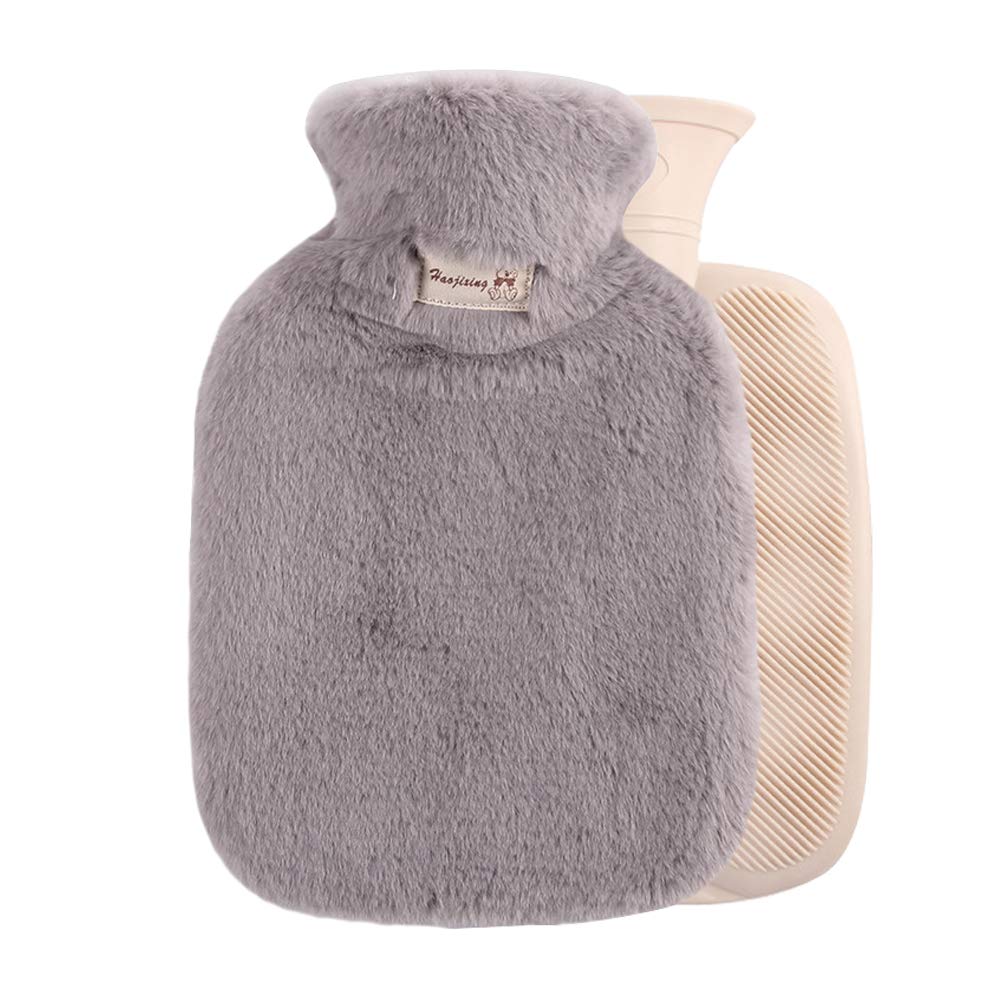 Hot Water Bottle with Fleece Cover 1 L Winter Rubber Hot Water Bag for Relief, Neck and Shoulders, Feet Warmer, Menstrual Cramps