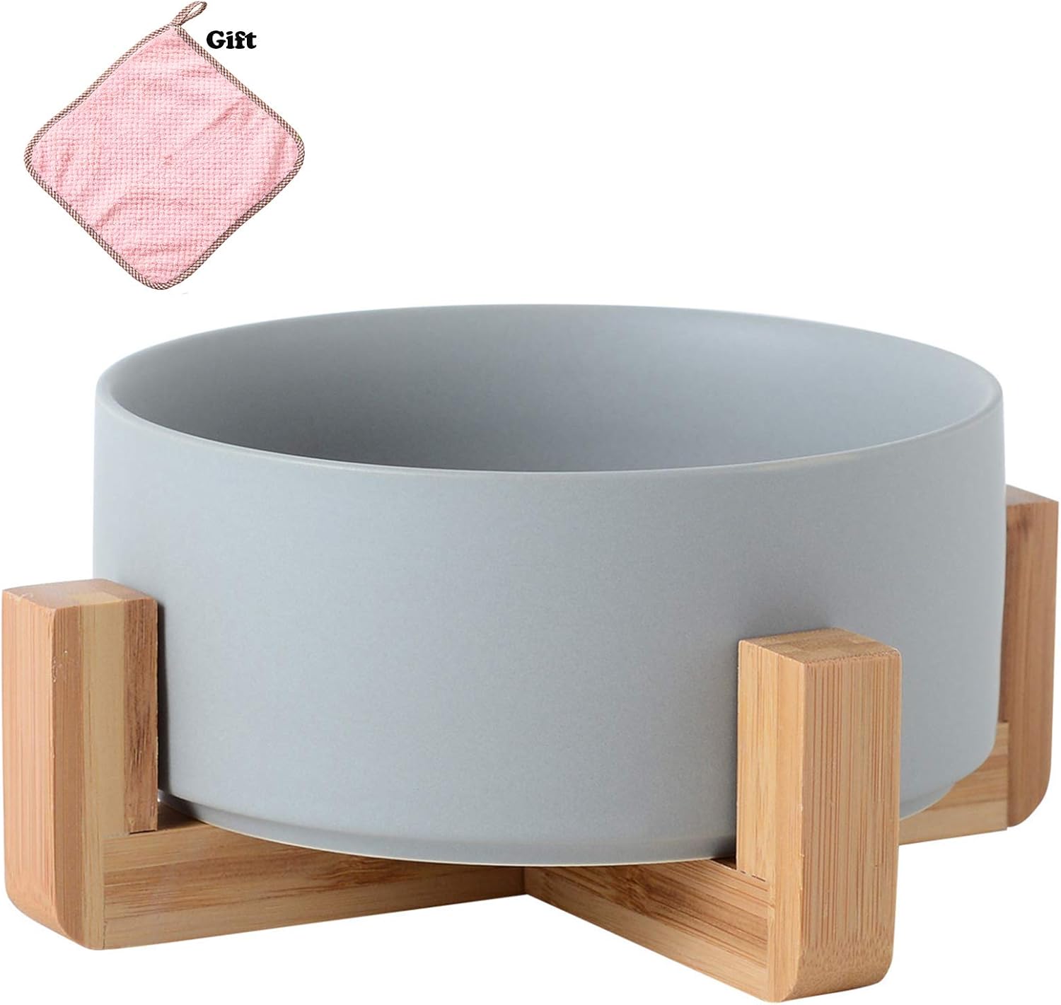 choemore Pet Ceramic Bowl, Wooden Support Base, Very Suitable for Wet Food, Dry Food and Water, to Protect The Spine of Pets, Dishwasher Safe and Clean