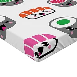 Ambesonne Sushi Fitted Sheet, Kawaii Style Sushi