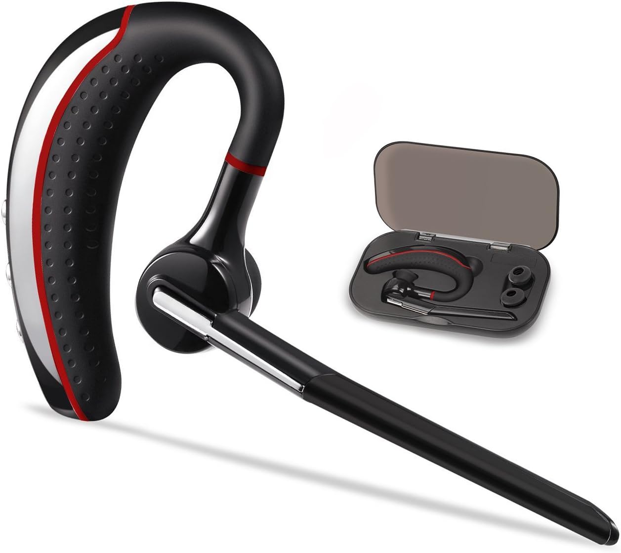 Bluetooth Headset, Wireless Bluetooth Business Earpiece V4.1 Lightweight Sweatproof Earbuds Headphones with Noise Reduction Mic, Carrying Case,Work for iPhone, Android, and Other Bluetooth Device