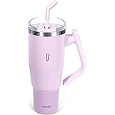 VOTI V180 40oz Insulated Tumbler with Lid and Straw, 180° Rotating Handle for Easy Grip, Keeps Drinks Hot or Cold, BPA-Free Stainless Steel, Cup Holder Friendly Travel Mug and Water Bottle, Pink