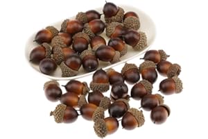 Gresorth 50pcs Artificial Lifelike Simulation Small Acorn Set Decoration Fake Fruit Faux Pine Cone Realistic Nutty with Natural Cap Model for Home Thanksgiving Halloween