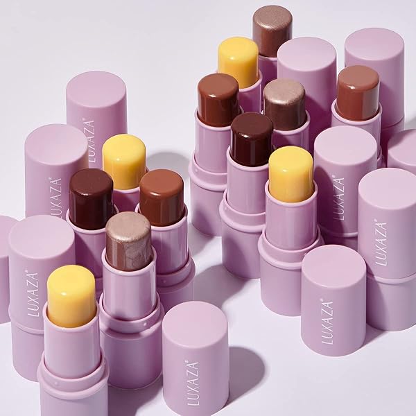 LUXAZA 4PCS CREAM BLUSH CONTOUR HIGHLIGHTER BRONZER MOISTURIZER STICK MAKEUP SET #T BLUSH GLOW5