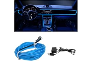 HIPOPY EL Wire Interior Car LED Strip Lights, 10FT/3M USB Auto Neon Light Strip with Sewing Edge, Electroluminescent Car Ambient Lighting Kits with Fuse Protection, Car Decoration Accessories (Blue/10FT)