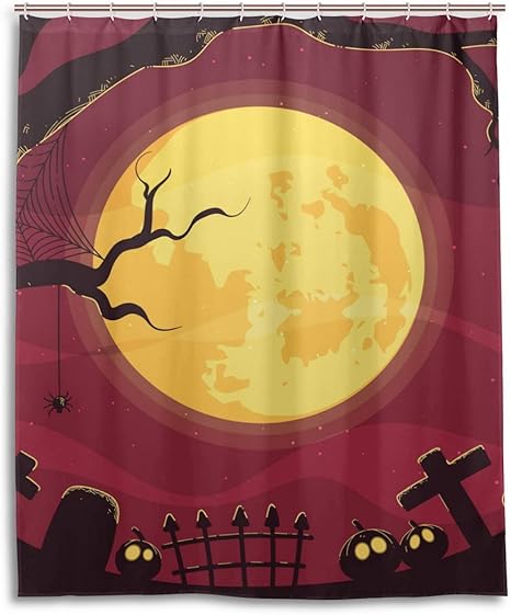 Amazon シャワーカーテン 防水 防カビ 加工 浴室 カーテン 風呂カーテン ハロウィーン 月 おしゃれ かわいい 防水 間仕切り 遮像 目隠し用 リング付属 取り付け簡単 150 180cm 北欧 Mskyoo シャワーカーテン ホーム キッチン オンライン通販