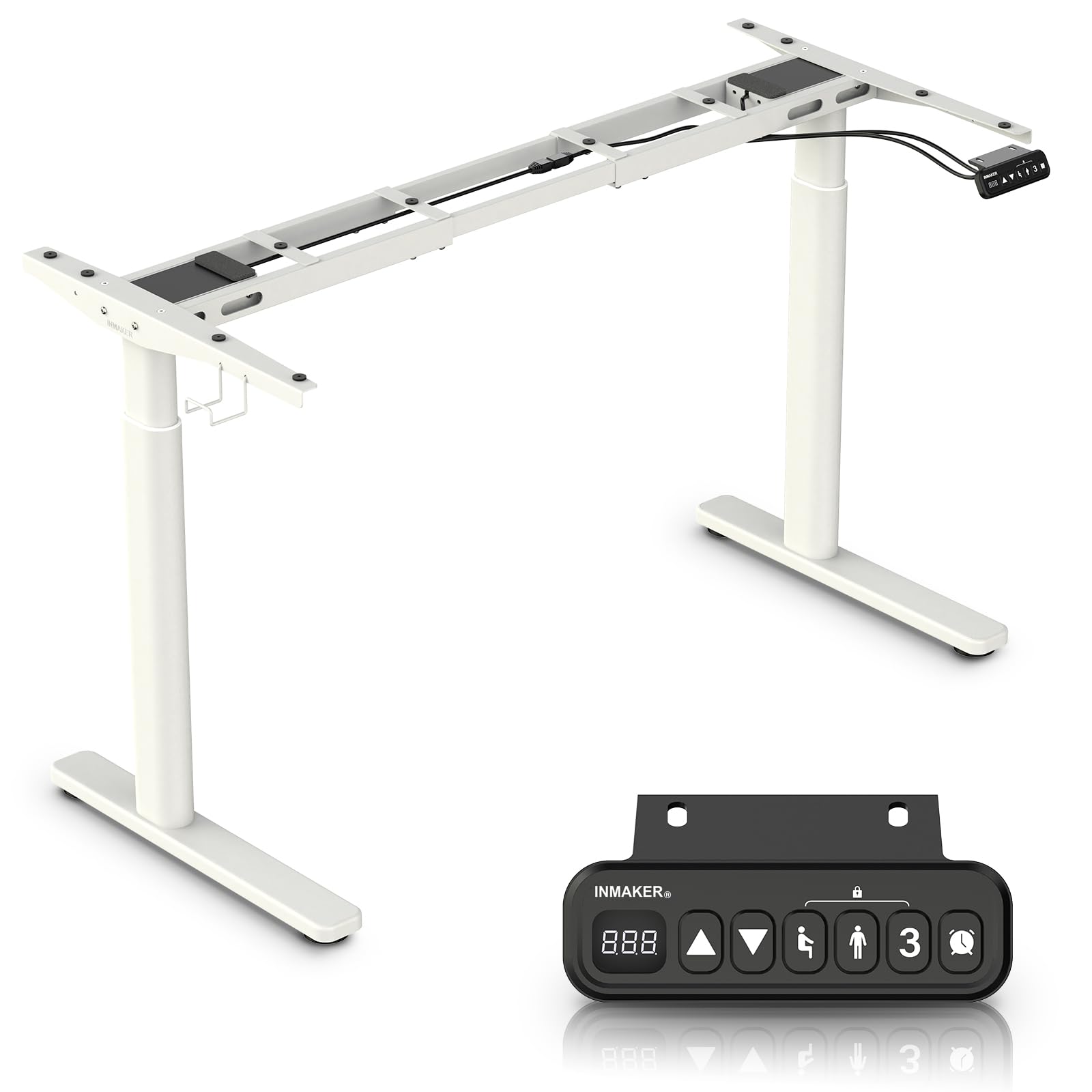 Photo 1 of INMAKER Standing Desk Frame, Adjustable Desk Legs Height of 27.4" to 46.7", Dual Motors Sit Stand Desk Frame, Electric Deskbase for Desktop 43.3" to 70.8", Classic White (Frame only)