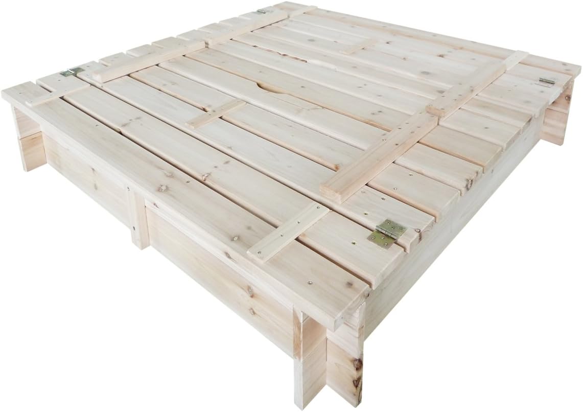 Habau 3022 Sandkasten mit Deckel und Bank, 120x120x20 cm