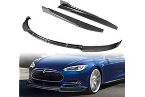 GENERIC Q1-TECH, 5PCS Front Bumper Lip + Side Skirt Rocker Winglet Canard Diffuser Wing Compatible with 2012 2013 2014 2015 2016 Tesla Model S, Front Lip Spoiler Air Chin Body Splitter ABS (Painted Carbon)