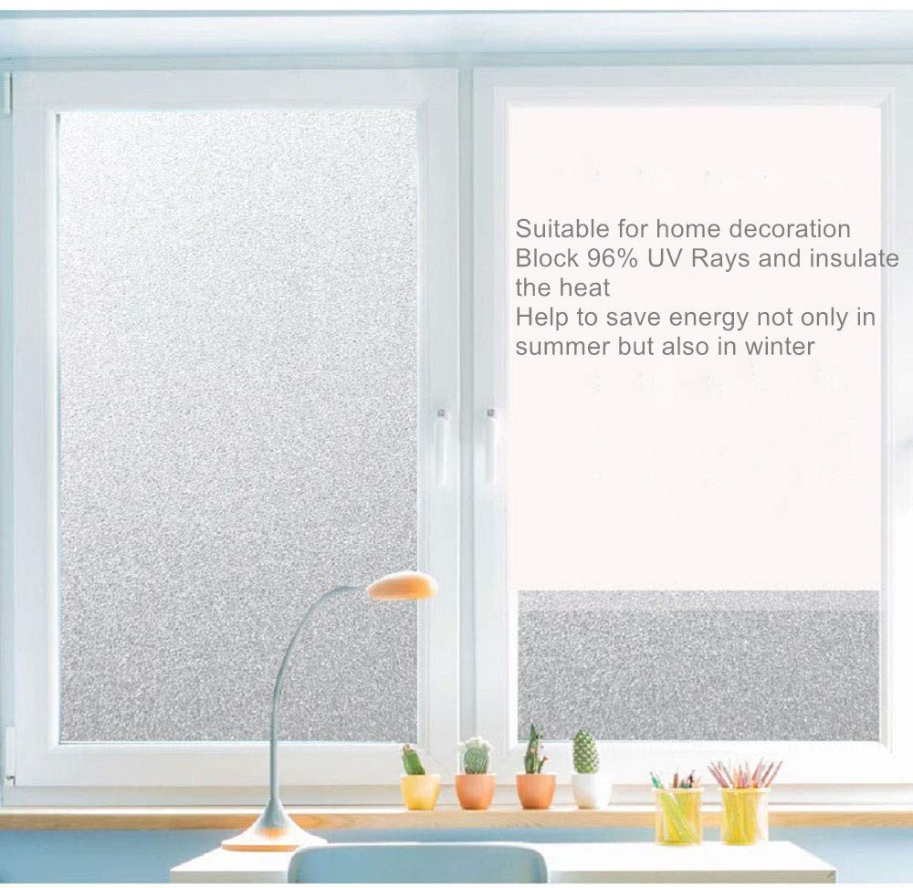 chinacam66 Privacy Window Film Frosted Glass Stickers 45 * 200cm Self Adhesive & Anti-UV Window Cling for Living Room Bedroom Bathroom Office Meeting Room