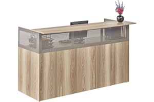 nbf signature series at Work 72" W x 29" D Modern Reception Desk Warm Ash Laminate/Brushed Nickel Frame - Stylish Front Desk Checkout Counter Reception Counter