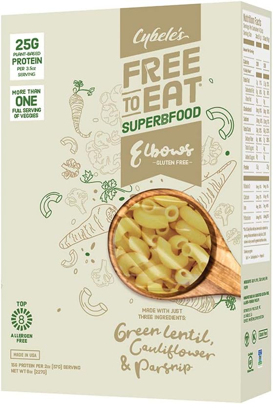 Cybele's Free to Eat Gluten Free & Grain Free Pasta | Superfood White, Elbows | High in Plant Based Protein | Dairy Free, Nut Free, Soy Free, Allergen Free, Non GMO, Vegan | 8oz Box (Pack of 6)