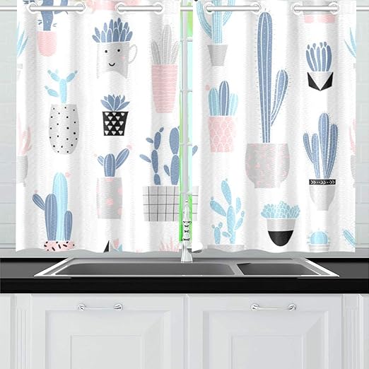 Amazon Com Yumoing Cute Summer Theme Cactus Kitchen Curtains