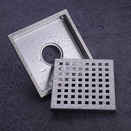 HANEBATH 6 Inch Square Shower Floor Drain with Removal Grate Made of