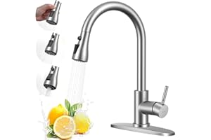 Arofa Kitchen Faucet with Pull Down Sprayer, Brushed Nickel Kitchen Sink Faucet Single Handle Stainless Steel for 1 or 3 Hole Farmhouse Laundry Utility Rv Bar Sinks
