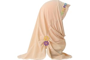 Suillty Kids Girls One Piece Muslim Hijab Scarf Floral Lace Hear Wrap Islamic Full Head Scarf Shawls