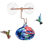 Pozfun Window Hummingbird Feeder with Suction Cups,Hand-Blown Glass Hummingbird Feeders for Outdoors Window Mounted with Metal Hook,Close Bird Watching,Finch in Garden,Yard(Dotted Blue)