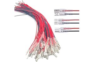 BSTENKY 60Pcs 2.8mm 4.8mm and 6.3mm Female Spade Crimp Terminal with Insulating Sleeve and Wire,Female Spade Quick Splice Connector Assortment Kit with 25cm red Black Wires