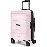 BAGSMART Carry On Luggage 22x14x9 Airline Approved with Spinner Wheels,Lightweight 20 Inch Luggage with TSA Lock,Expandable Hard Shell Carry On Suitcases for Men Women,Pink