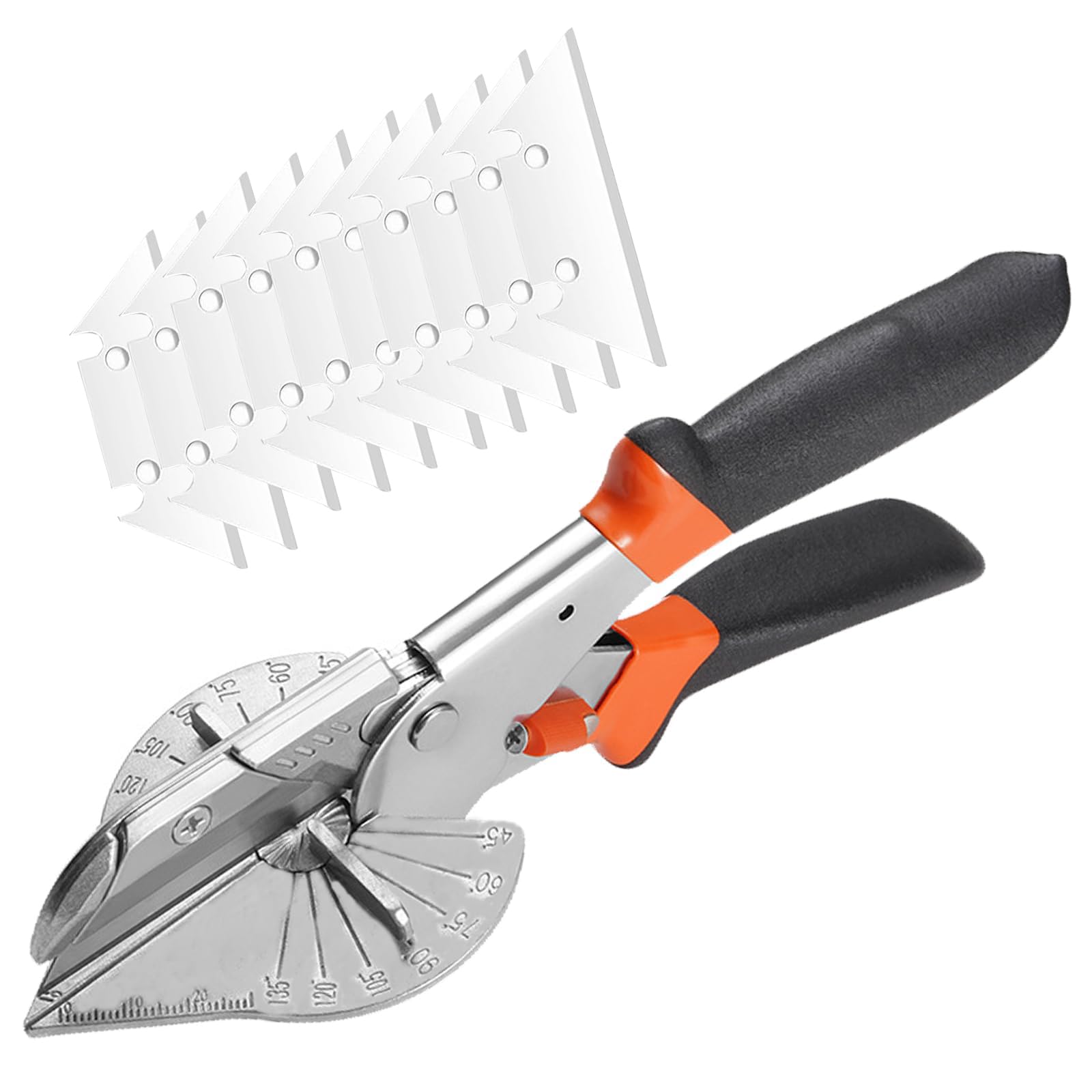 Amazleer Miter Shears Adjustable 45°-135° Trunking Cutter Set with 10 Spare Blades, Multi-Angle Gasket Shear for Soft Wood, Plastic, PVC, Angular Cutting, and Moulding Trim (45DGREE, Classic, 45DGREE)