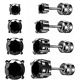 ZQGOFPT 4 Pairs Titanium Hypoallergenic Earrings for Sensitive Ears,Rainbow 5A Cubic Zirconia Screw Back Stud Earrings for Women Men Surgical Stainless Steel Double Side Earrings Piercing Sleeper Studs Jewelry