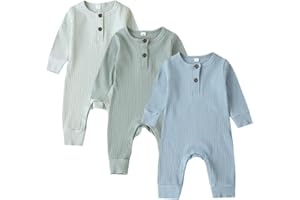 Bafeicao Baby Boy Girl 2/3 Pack Solid Romper Ribbed Short/Long Sleeve Bodysuit Jumpsuit Infant Knitted Outfits Clothes