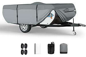 DikaSun Pop Up Camper Cover 16'-18', 7 Layers Waterproof Pop-up Trailer Cover Anti-UV Folding Camper RV Cover for Motor Home