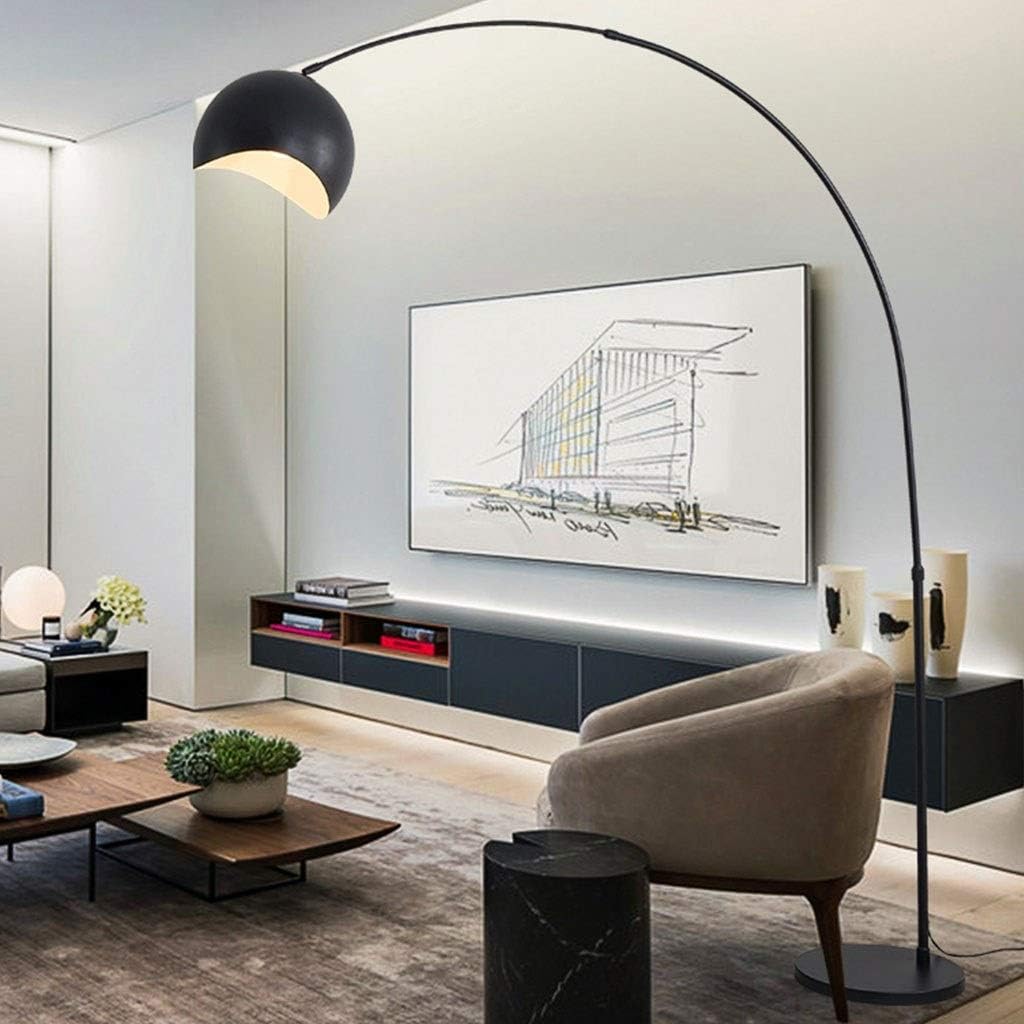 DyAn Metal Arc Fishing LED Floor Lamp, Remote Control Dimmable,marble Base (Color : Black, Size : 7W LED Bulb)