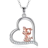 URONE Black Cat/Pig/Penguin/Mama Bear/Fox/Axolotl/Otter/Hippo/Bunny/Hamster Necklace 925 Sterling Silver Animal Necklace Cute Animal Jewelry Gifts for Women Girls