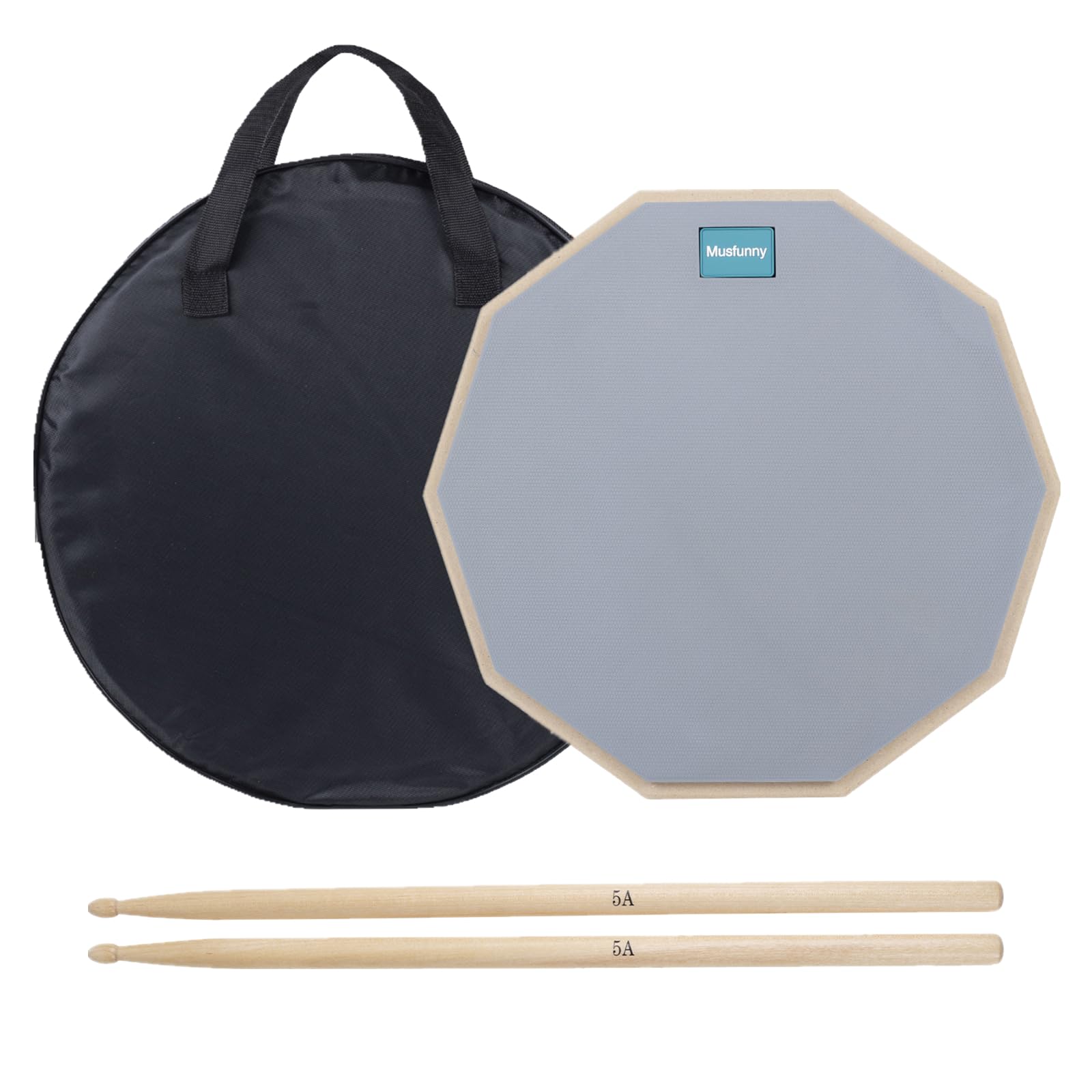 Musfunny 12 Inch Drum Practice Pad and Sticks Set Silent Snare Drum Pads Double Sided Drum Mute Pads with 5A Drum Sticks Storage Bag for Drumming (12 inch Gray)