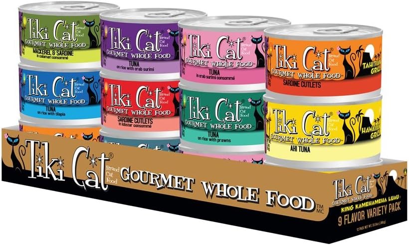 Tiki Pet Foods Cat Gourmet Whole Food King Kamehameha Luau 9-Flavor Variety Pack Pet Food (12 Pack), 2.8 Ounces