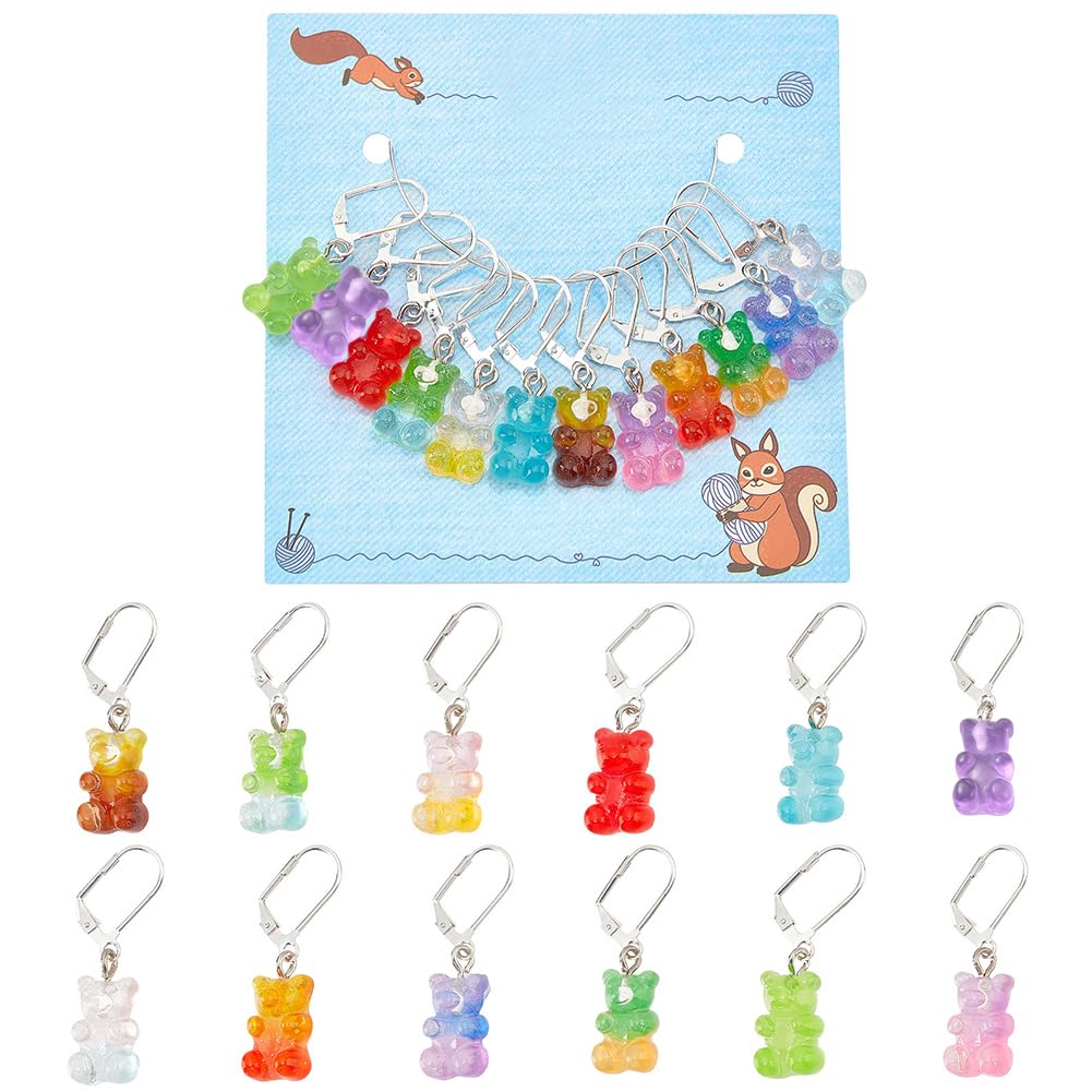 NBEADS 12 Pcs Bear Stitch Markers, 12 Color Resin Gummy Bear Crochet Stitch Marker Charms Locking Stitch Marker DIY Handmade Gift for Knitting Weaving Sewing Accessories Quilting Handmade Jewelry — image 1