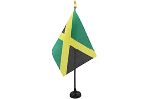 AZ FLAG - Jamaica Table Flag 15x10 Cm - Jamaican Mini Desk Flag 100% Polyester 4'' x 6'' - Office Flag with 25 Cm Pole - Gold