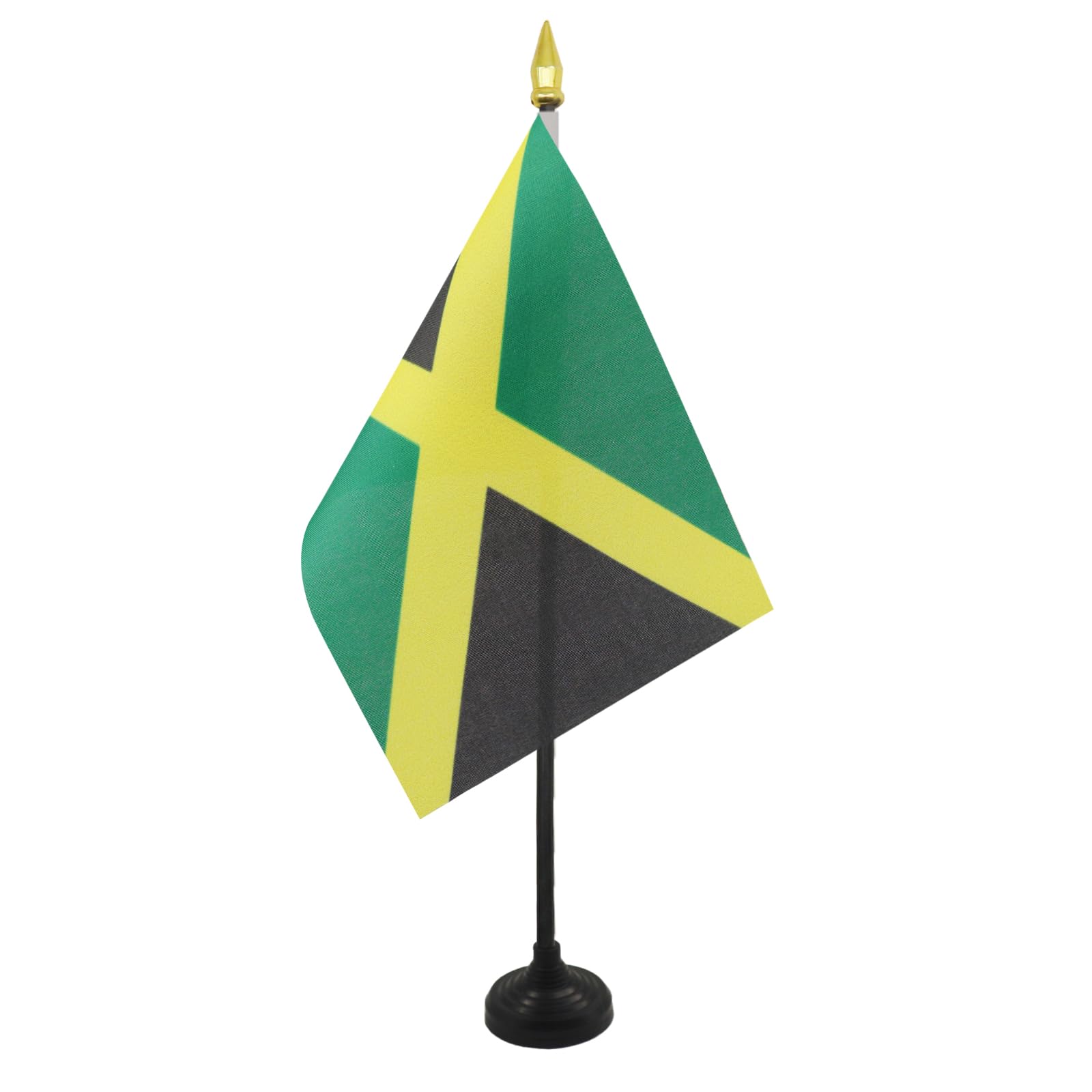 AZ FLAG - Jamaica Table Flag 4'' x 6'' - Jamaican Mini Desk Flag 100% Polyester 15 x 10 cm - Office Mini Banner with 10'' Pole - Golden Spear
