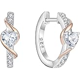 JIWOY Hoop Earrings 925 Sterling Silver Twisted Huggie Earring Heart Birthstone Jewelry for Women