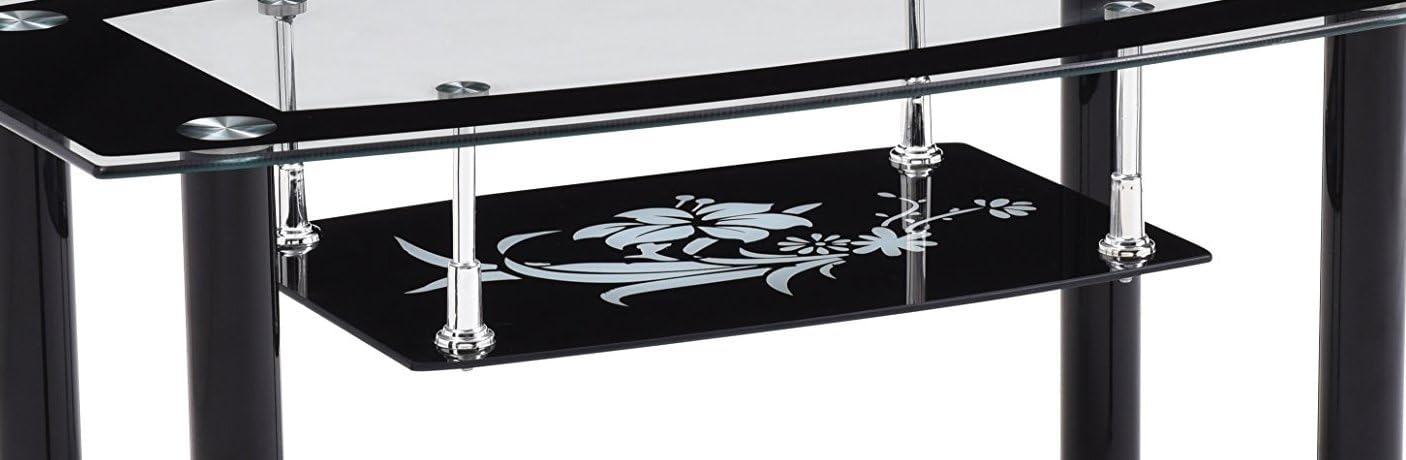 Hodedah Two Tier Rectangle Tempered Glass Coffee Table, Black: Kitchen & Dining