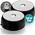 ASENTE 4 LED Light Stand Base - Circular Display Pedestal for 3D Crystal Glass Art - LED Light Base for Glass Art - Battery Powered Light Stand - Illuminated Pedestal Stand - Black, Set of 2