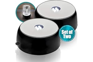 ASENTE 4 LED Light Stand Base - Circular Display Pedestal for 3D Crystal Glass Art - LED Light Base for Glass Art - Battery Powered Light Stand - Illuminated Pedestal Stand - Black, Set of 2