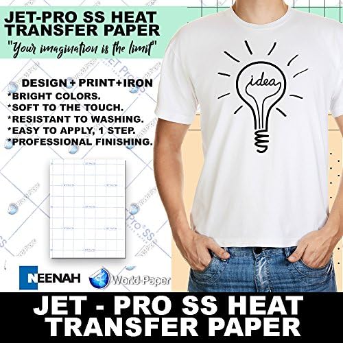 Inkjet Heat Transfer Paper, Jet Pro SS 11" x 17" For Light T-Shirts, Iron on or Heat Press From 5 up to 25 Sheets Packs (Gold Pack 15 Sheets)
