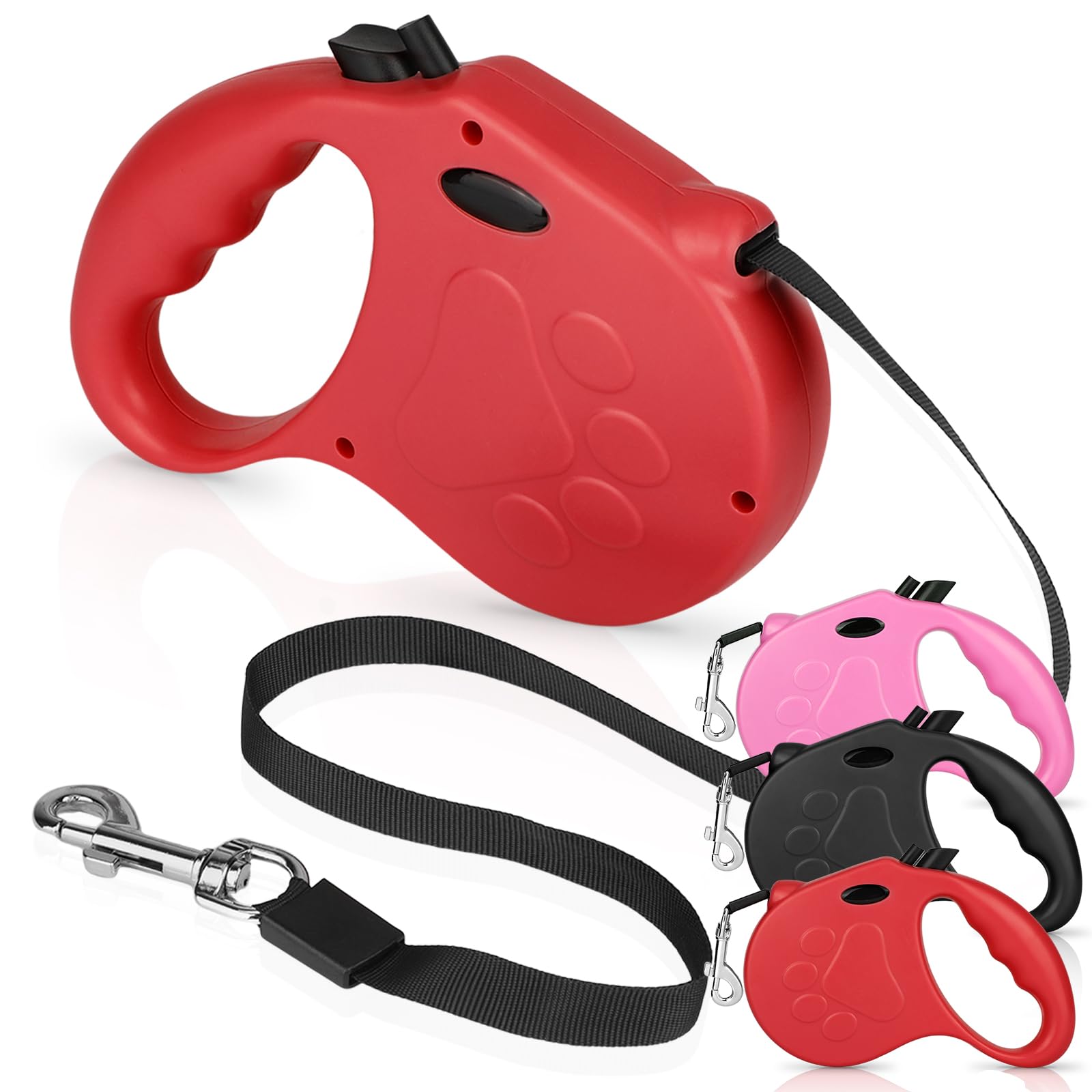 Makife Retractable Dog Leash, 16ft Dog Walking Leash for Small Dogs up to 77lbs, Non-Slip Handle - Red